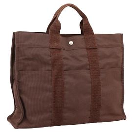 Hermès Borsa HERMES Her Line MM Canvas Brown Silver Auth 205885A Marrone Argento