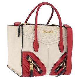 Bolso Miu Miu Biker Matelassé de cuero 2way Ivory Red Auth 201287 Roja Crudo