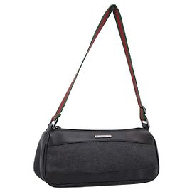 Bolsa de Acessórios GUCCI Web Sherry Line Canvas Black Silver 92820 Auth 204414 Preto Prata