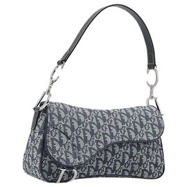 Borsa a tracolla Saddle Christian Dior Trotter Canvas Navy Silver Auth 204592V Argento Blu navy