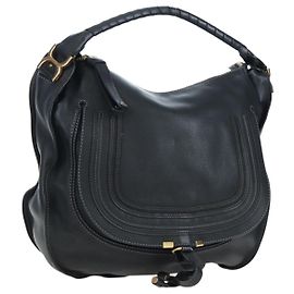 Chloé Bolsa de ombro Chloe Marcie em couro preto e dourado Auth 200530V Preto Dourado