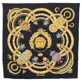 Hermès Foulard HERMES Carre 90 in Seta "KOSMIMA" Nero Auth ki6856 Nero