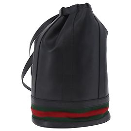 Bolsa GUCCI Web Sherry Line em couro modelo Randonnee Preta Dourada Autêntica am12607V Preto Dourado