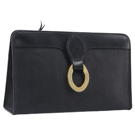 Christian Dior Trotter Canvas Clutch Bag PVC Black Gold Auth ki6859A Black Golden