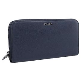 Portafoglio lungo PRADA in pelle Navy Silver Auth 205101V Argento Blu navy