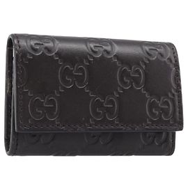 GUCCI GG Canvas Guccissima Key Case Leather Dark Brown Silver 138093 Auth 203625 Silvery Dark brown