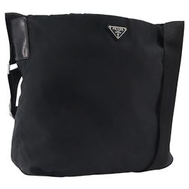 Sac à épaule PRADA Nylon Noir Argent Auth 201270 Noir Argenté
