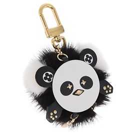 LOUIS VUITTON Porte Cles Wide Panda Bag Charm Fur Black M63094 LV Auth 204063M Black White