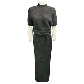 Adam Lippes Heather Grey Brushed Cashmere Ari Top and Levi Belted Midi Skirt Grey