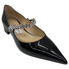Jimmy Choo Black Bing Crystal Embellished Patent Leather Flats Negro