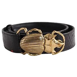 Claris Virot Black Exotic Leather Belt Black