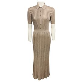 Vestido midi de malha canelada em seda e cashmere bege Gabriela Hearst Bege