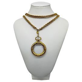Collier pendentif loupe Chanel Vintage Gold CC Logo Doré