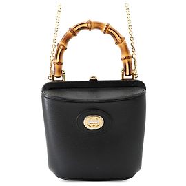 Borsa a secchiello Gucci Mini Dollar Calfskin Bamboo Marina nera Nero