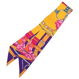 Yellow Hermès Grand Manege Fleuri Silk Twilly Scarf Scarves Yellow