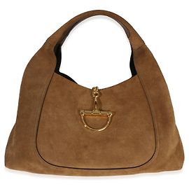 Borsa a tracolla Maxi Horsebit Gucci in camoscio marrone Marrone