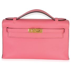 Hermès Rose Azalee Swift Kelly Pochette GHW Rose