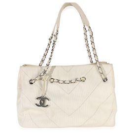 Borsa Tote Chanel Beige Ecru Chevron Canvas CC Beige