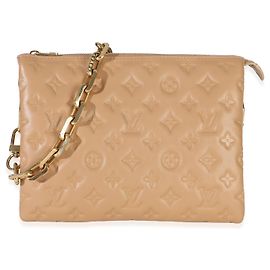 Louis Vuitton Camel Monogram Embossed Lambskin Coussin PM Beige