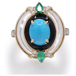 Autre Marque Anillo cocktail de oro amarillo, turquesa y diamantes Otro