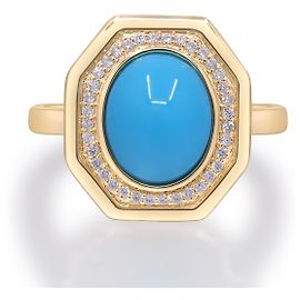 Autre Marque Anillo cocktail de oro amarillo, turquesa y diamantes Otro