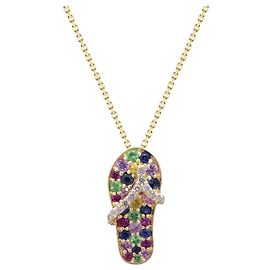 Autre Marque Yellow Gold Sapphire and Diamond Flip Flop Pendant Other