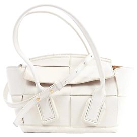 Bottega Veneta Arco Mini Leather Maxi Intrecciato 2Way Handbag in White White