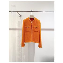 Chaqueta Céline de Tweed Naranja con Botones Dorados Talla 34 Multicolor