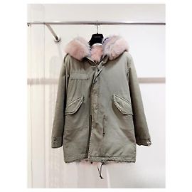 Autre Marque Casaco de algodão cáqui com gola de pele oversize Multicor
