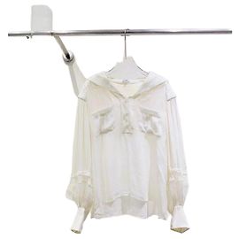 Top Chanel Waterfall de seda com detalhes em tule Multicor
