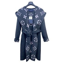 Louis Vuitton Monogramm Wollmantel Grau Mehrfarben