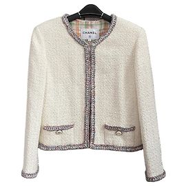 Chanel White Tweed Jacket Size 34 Multiple colors