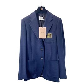 Jaqueta Blazer Miu Miu de lã azul marinho Multicor