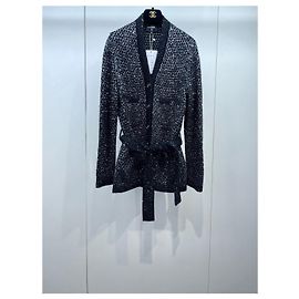 Chanel 23B Strickjacke Schwarz Wolle mit Pailletten Mehrfarben