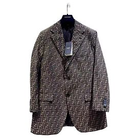 Fendi Logo Pattern Wool Jacket Brown Multiple colors