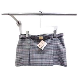 Falda Miu Miu de lana gris con estampado de cuadros Multicolor
