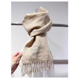 Cachecol Loewe de caxemira bicolor chá com leite e branco creme Multicor