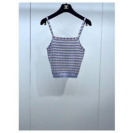 Top canotta in cashmere a righe Chanel 24A Multicolore