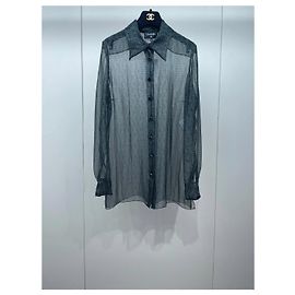 Chanel 23A Silk Top Gray Black and White Multiple colors