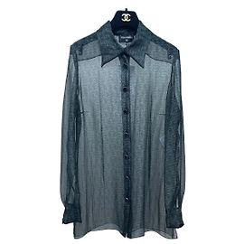 Top Chanel 23A de seda cinza preto e branco Multicor