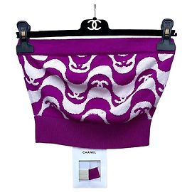 Top Bandeau Chanel Roxo de Algodão com Estampa de Logo Tamanho 34 Multicor