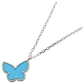 Van Cleef & Arpels Sweet Alhambra Papillon Turquoise Halskette Silber Blau