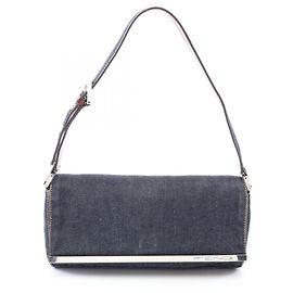 Bolsa de Ombro Fendi em Couro e Denim Marrom Azul marinho
