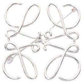 Loewe Anagram Brosche Silber Metall Silber