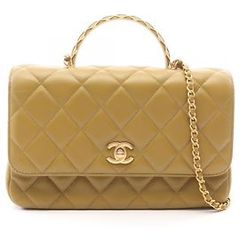 Chanel Matelassé Top Handle 2-Way Handbag Khaki