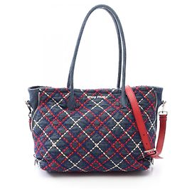 Sac Tote/Sac à main 2-Way Miu Miu Denim Ricamo TA Rouge Multicolore Bleu Marine
