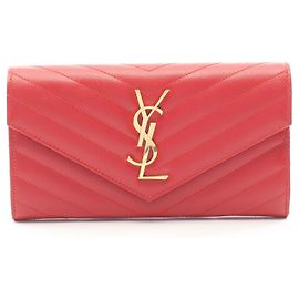 Yves Saint Laurent Bi-fold Langbeutel aus rotem Leder Rot