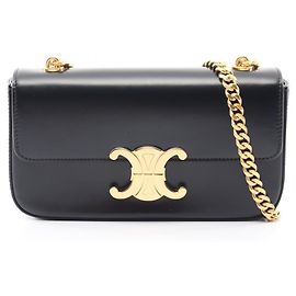 Céline Celine Claude Triomphe Black Leather Shoulder Bag Black