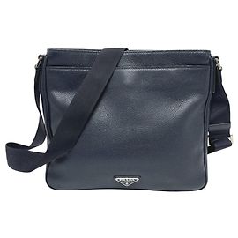 Borsa a mano in pelle Prada VA1034 con logo triangolare Blu