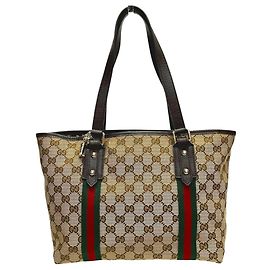 Saco Tote Gucci Sherry Line Marrom Bege